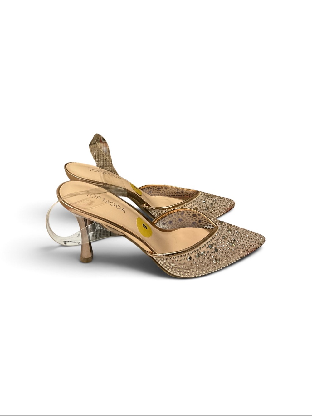 TOP Moda Gold Rhinestone Pointed Toe Slingback Heels - Picture 4 of 9
